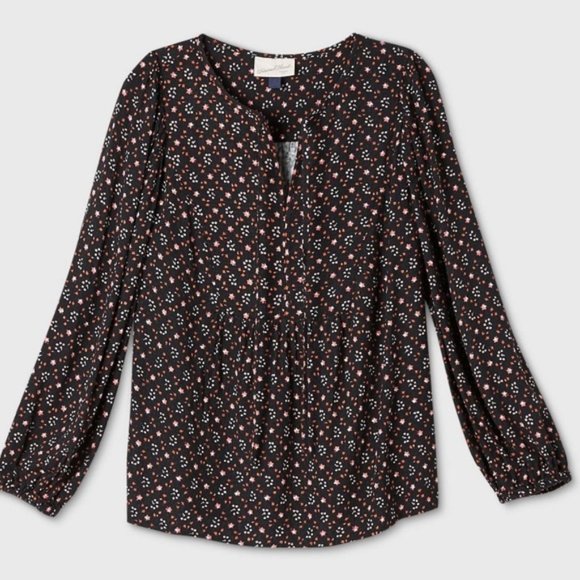 Universal Thread Black Floral Long Sleeve Blouse - Picture 1 of 6